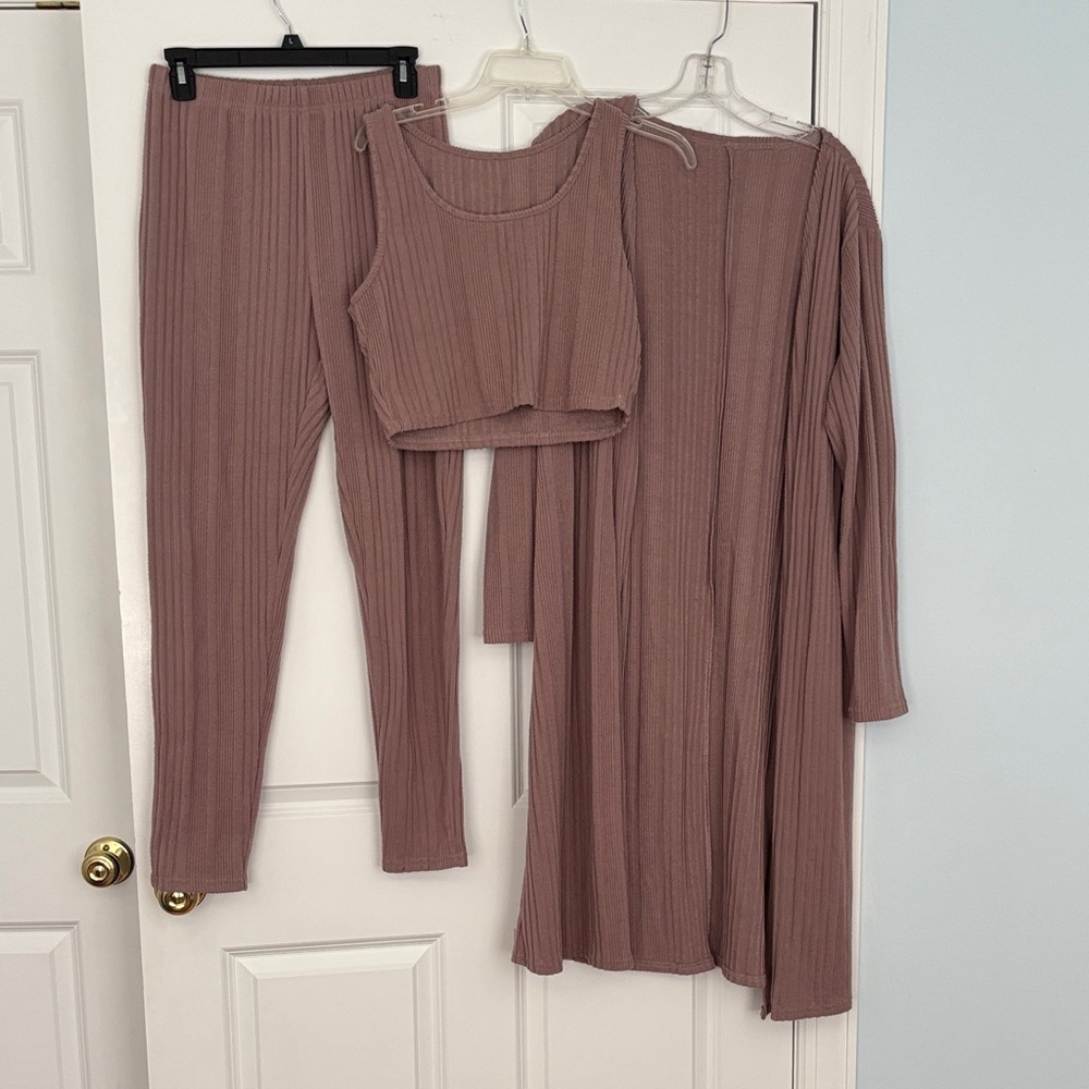 SHEIN Ribbed Knit Set in Mauve - Picture 1 of 4